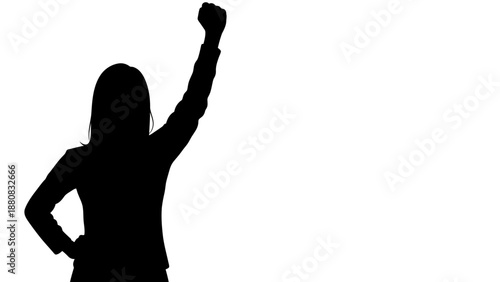 Woman Silhouette Fist Raised Empowerment Gesture.