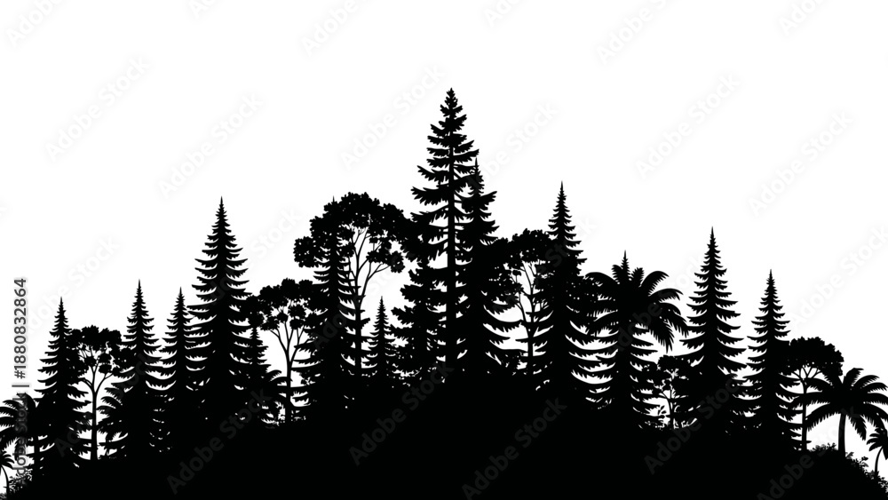 Obraz premium Silhouette of Trees on Hilltop Landscape.