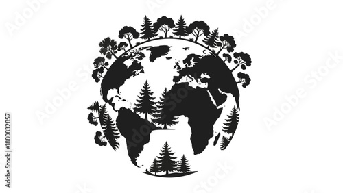 Black and White Earth Globe Illustration.