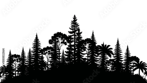 Silhouette of Trees on Hilltop Landscape.