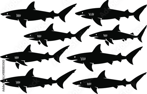 shark icon collection eight side profile silhouettes for education