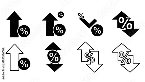 Percentage and arrow icons for finance and statistics, vector symbols