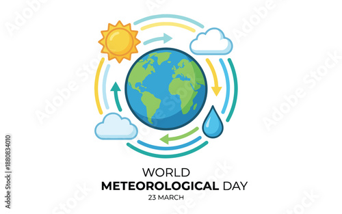 World Meteorological Day illustration with Earth and weather elements