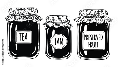 Illustration of three glass jars with food labels