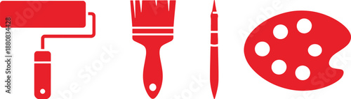 Painting Tools Set: Roller, Brush, Pencil & Palette – Creative Art Supplies for Designers