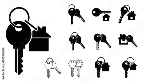 House key icons for real estate and property concepts, vector symbols