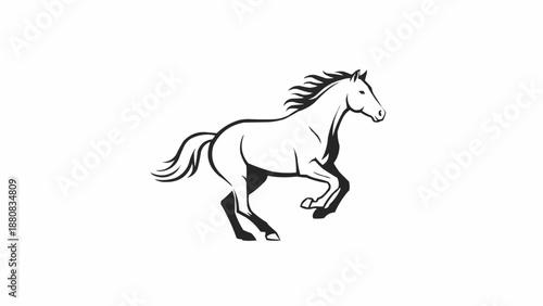Black and white illustration of a galloping horse.