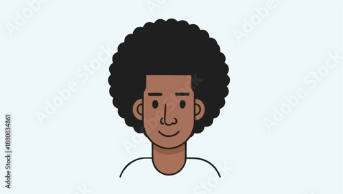 Cartoon illustration of a young man with an afro hairstyle.