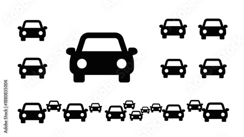 Traffic congestion and road transport icons for urban planning and navigation, minimalist vector graphics