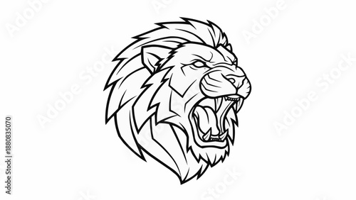 Fierce Lion Head Roaring Aggressive Animal Illustration.