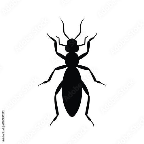 Termite insect silhouette isolated on white background, wood destroying pest vector illustration