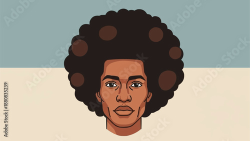 Illustration of a man with a large afro hairstyle.