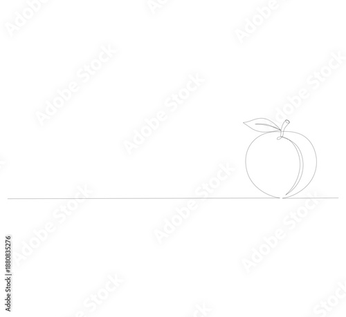 Minimal Peach Continuous Line Drawing, Editable Outline Vector Illustration on White Background