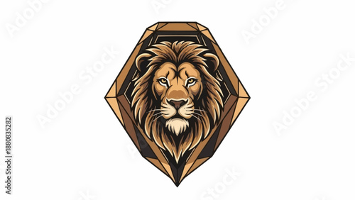 Majestic Lion Head Emblem with Geometric Frame.