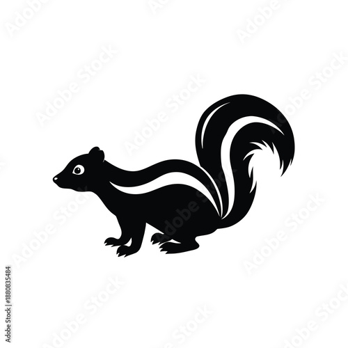 Skunk silhouette isolated on white background, wild animal with fluffy tail vector illustration