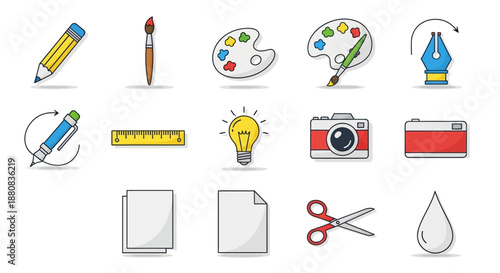 Collection of creative art supplies icons.