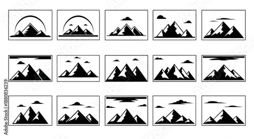 Collection of mountain silhouettes in various settings.