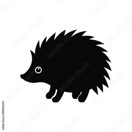 Hedgehog silhouette isolated on white background, small spiky mammal animal vector illustration