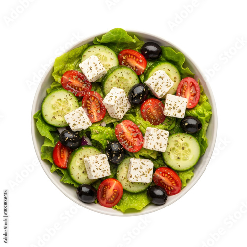 Greek salad with feta cheese, isolated on transparent background