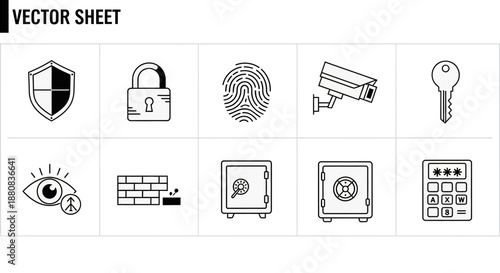 Security icons set with lock and key.