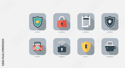 Security icons with locks and shields.