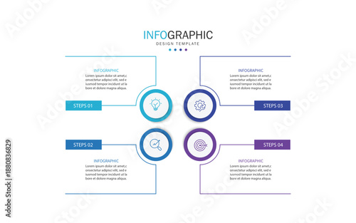 Vector infographic label design with circle infographic template design and 4 options or steps.	