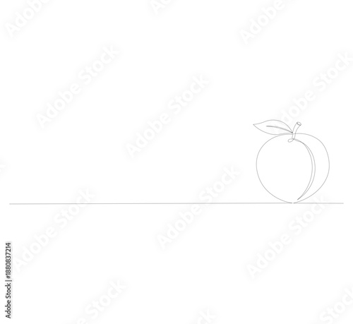 Minimal Peach Continuous Line Drawing, Editable Outline Vector Illustration on White Background