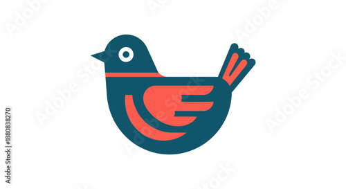 minimalist bird illustration in flat design style a friendly blue and orange vector art graphic suitable for branding web design or childrens media.
