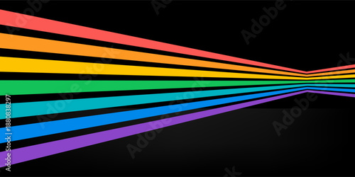 Realistic black cylinder pedestal podium with perspective stripes in rainbow color. Lgbtq concept. Abstract minimal scene for mockup products, stage showcase, promotion display. Vector geometric forms