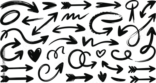 arrow hand drawn arrows and heart sketch elements for design