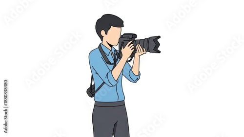 Photographer in Action: A photographer, focused on his craft, stands ready to capture a moment. He holds a camera with purpose.