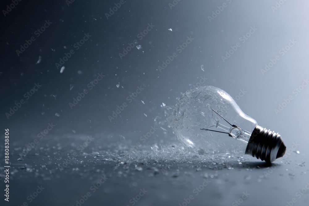 Naklejka premium Explosion of traditional electric bulb captured in high speed, concept of disruptive innovation and creative destruction