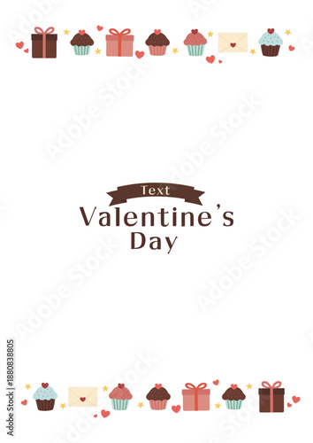 バレンタイン素材　背景　ケーキとプレゼントのイラスト