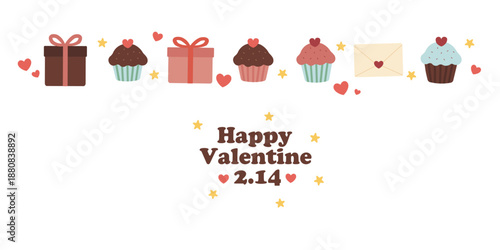 バレンタイン素材　背景　ケーキとプレゼントのイラスト