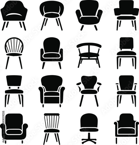 chair silhouette icon set 16 seating designs for furniture catalog