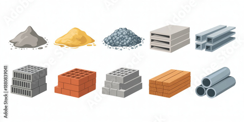 Construction Materials Set Isolated on White Background