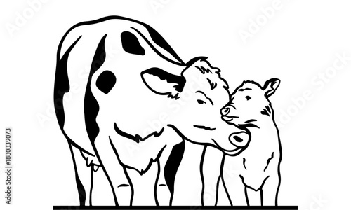 Cow and Calf Illustration

Mother Cow Love Art

Farm Animal Family Sketch

Cow Caring Calf Drawing