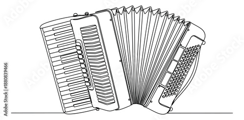 Continuous line art illustration of an accordion depicting its iconic form for music and culture themes