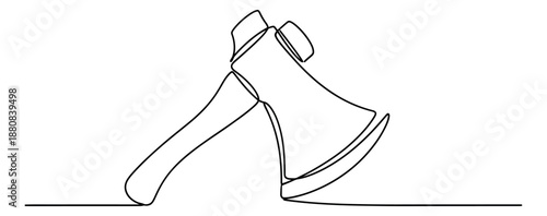 Continuous line art illustration of an axe depicting a sharp cutting tool for carpentry and outdoor activities