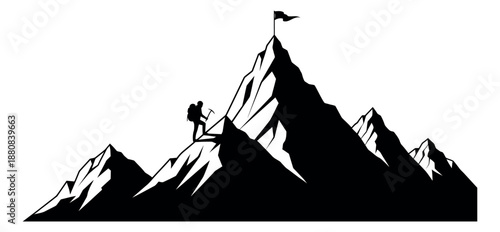 Graphic illustration of a mountaineer depicting goal achievement for business success