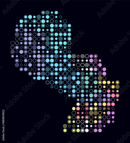 Paraguay, shape of the country build of colored cells. Digital style map of the Paraguay on dark background. Large size circle blocks. Awesome vector illustration.