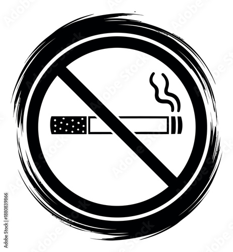 Grungy hand drawn illustration of a no smoking sign depicting a ban for public health awareness
