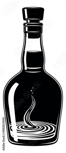 Graphic style illustration of a liquor bottle depicting dynamic liquid ripples for beverage branding