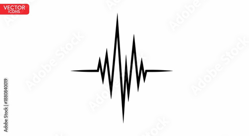 Black EKG Heartbeat Line Graph Icon.