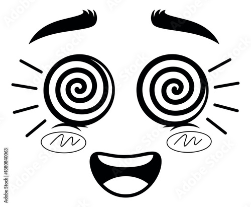 Line art illustration of a cartoon face depicting dizziness for emotional communication
