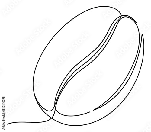 Continuous line hand drawn illustration of a coffee bean depicting a minimalist design for coffee house branding