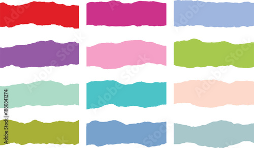 Set of colorful torn paper banners with ripped edges on transparent background