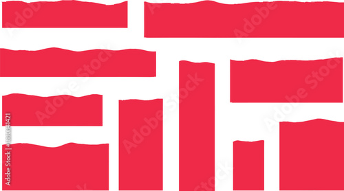 Set of various sized red torn paper banners with wavy edges, ideal for discounts or promotional materials