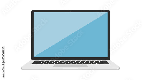 laptop illustration flat design with a blank blue screen for digital content web design mockups and various modern technology concepts