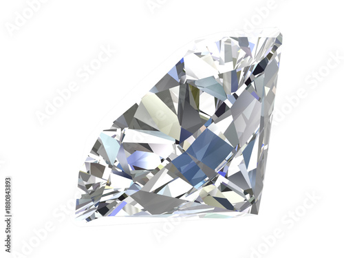 Brilliant Cut Diamond Illustration side view, A high-quality 3D rendering of a sparkling, brilliant-cut diamond with stunning reflections and clarity, perfect for luxury and jewelry designs.